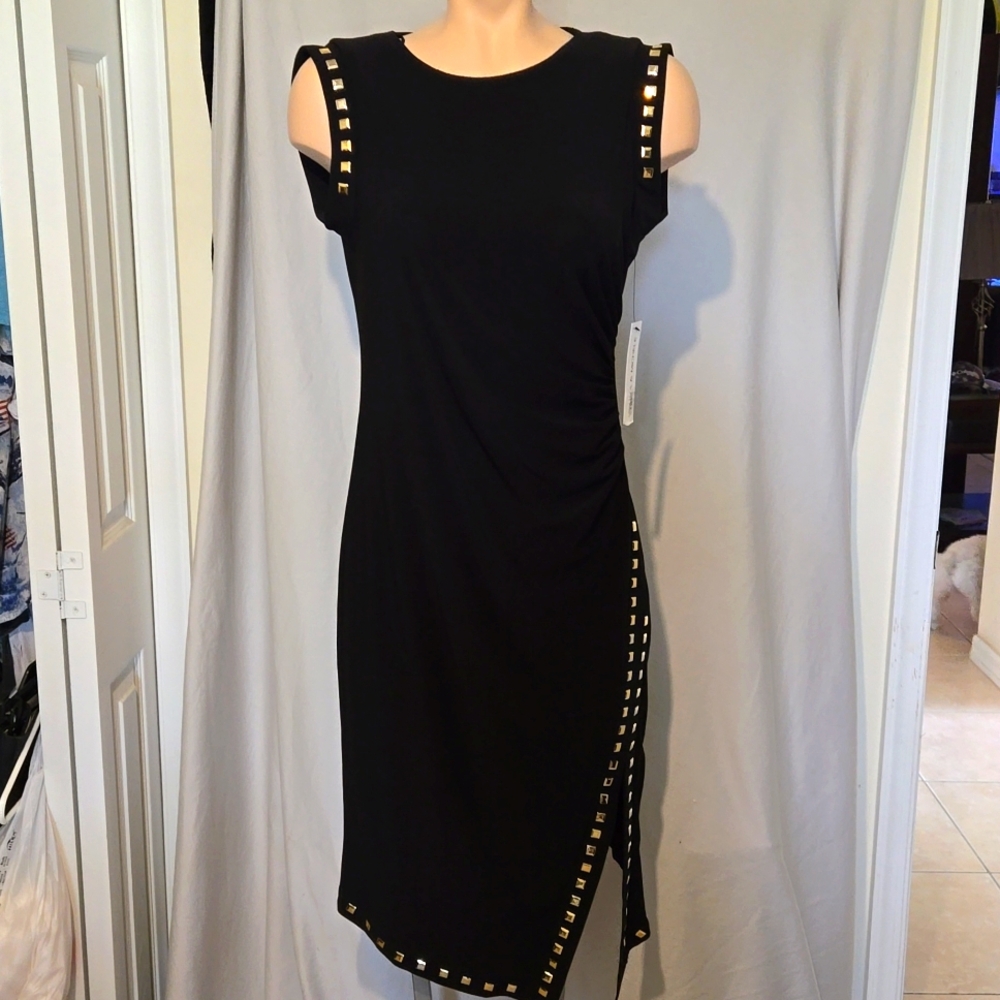 Emma & Michele black and gold studded midi dress